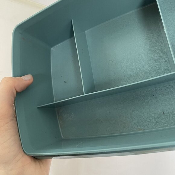 Tupperware vintage turquoise box storage kitchen sewing box 9.5 x 6.5 inches - Picture 6 of 6